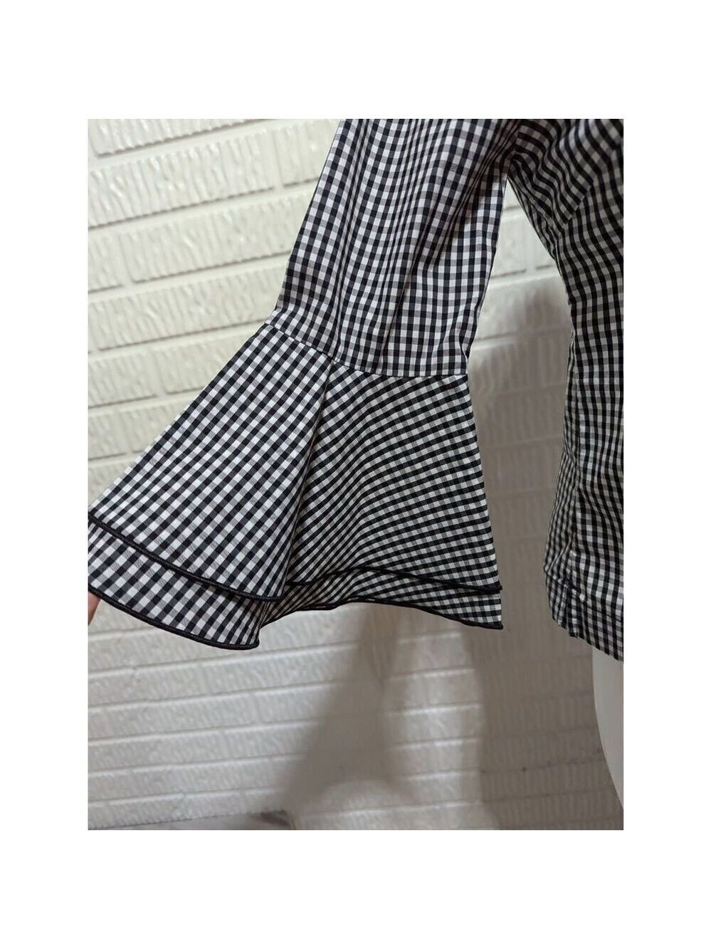 White House Black Market Women's Black & White Gingham Check Long Sleeve Shirt S - Picture 3 of 8